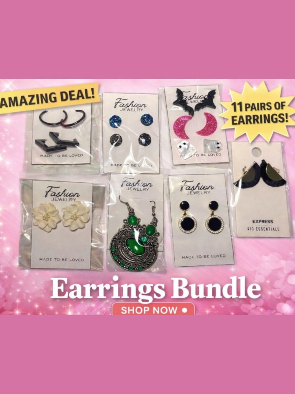 11 Pair Earrings Bundle Fashion Jewelry Mixed Styles NEW Lot